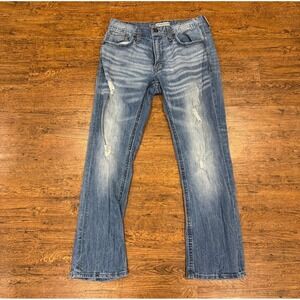 BKE Blue Carter Straight Distressed Casual Whiskered Denim Jeans Men 32x30 Short